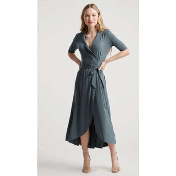 Quince Dresses & Skirts - Quince Tencel Jersey Midi Wrap Dress XL Dark Olive